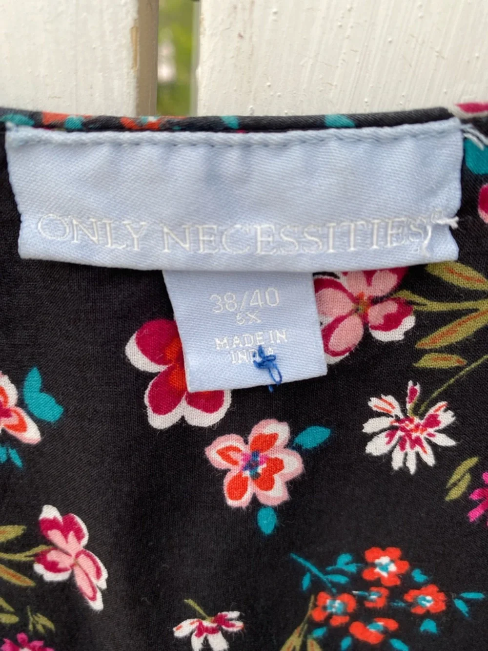 Only Necessities Black Nightdress MuuMuu with Pink Floral and Burgundy Trim - Picture 2 of 4